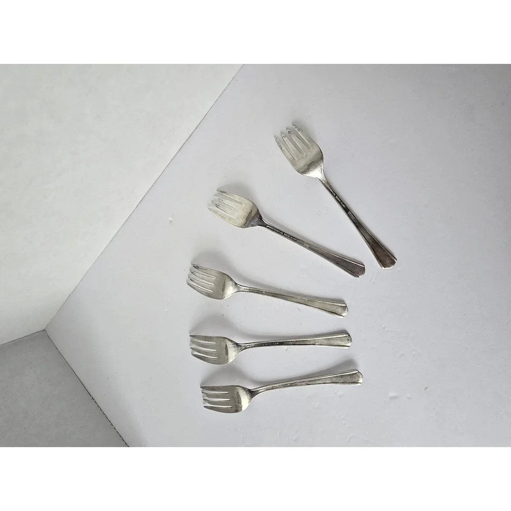 Set of 5 Vintage Silver Plated Small Forks Dessert Appetizer Salad Flatware